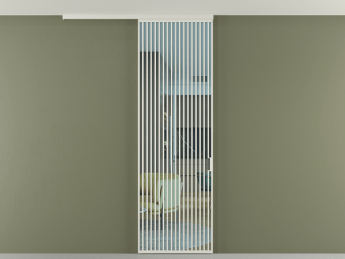 Перегородка Формато вдоль стены на потолок 1 створка АЛПР 040.06 Алюминий Белый Прозрачное голубое стекло, триплекс Цена 1286410 ₸ | Volhovec