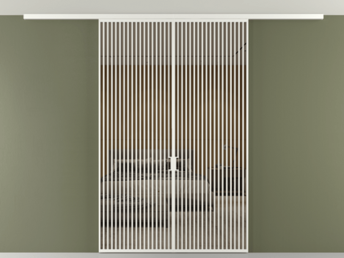 Перегородка Формато вдоль стены на потолок 2 створки АЛПР 040.06 Алюминий светло-серый Рефлективное бронзовое стекло "Стопсол", калёное Цена 2873979 ₸ | Volhovec