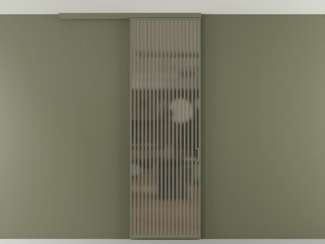 Перегородка Формато вдоль стены на потолок 1 створка АЛПР 040.06 Алюминий оливковый тёмный Сатинированное бронзовое стекло, триплекс Цена 1415444 ₸ | Volhovec