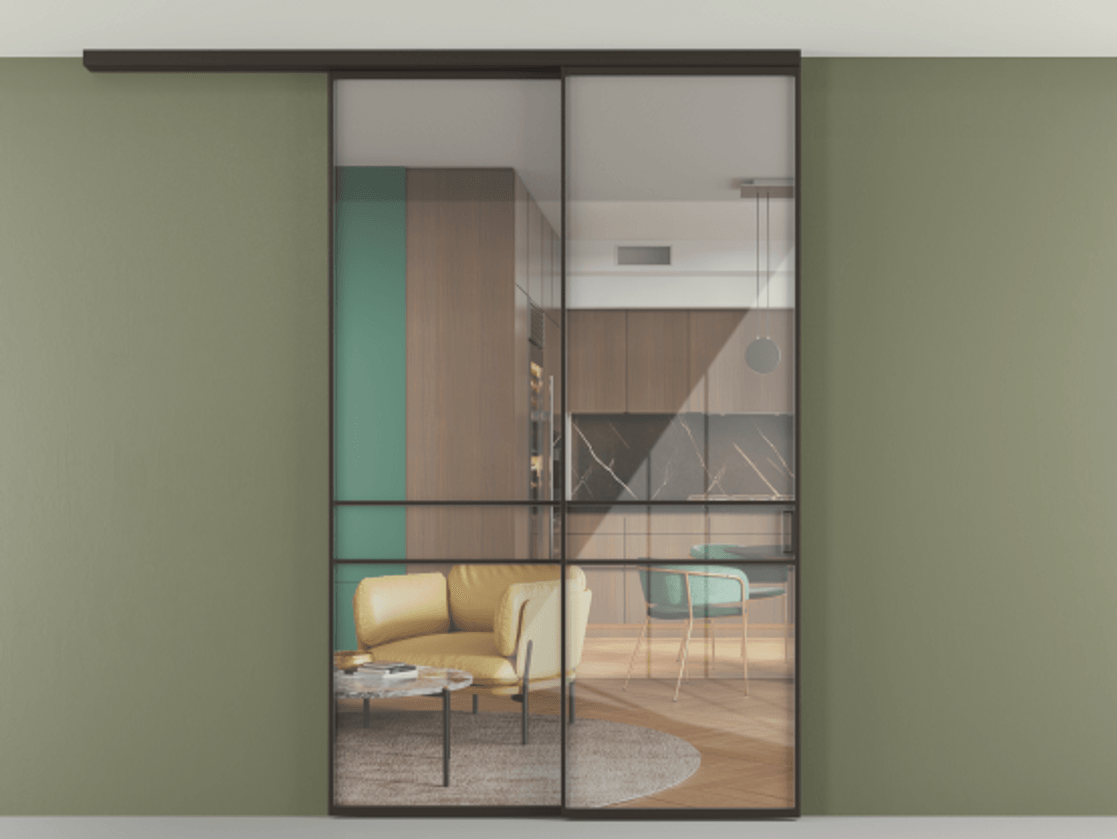 Перегородка Формато вдоль стены на потолок 2 створки с синхронным механизмом АЛПР 040.02 Алюминий антрацит Рефлективное прозрачное стекло "Стопсол", калёное. Цена 2198267 ₸ 1. Полотно 2 шт. (800/2100 мм)
2. Комплект установки раздвижной системы
3. Базовый комплект фурнитуры
4.Ручка Рондо. Фабрика дверей Волховец 8 (800) 551 43 19 Перегородка Формато вдоль стены на потолок 2 створки с синхронным механизмом АЛПР 040.02 Алюминий антрацит Рефлективное прозрачное стекло "Стопсол", калёное Цена 2198267 ₸ | Volhovec