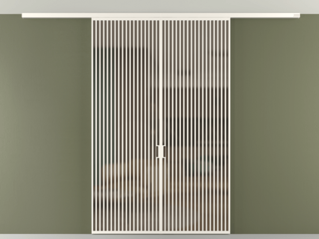 Перегородка Формато вдоль стены на потолок 2 створки АЛПР 040.06 Алюминий пудровый белый Сатинированное бронзовое стекло, триплекс Цена 2777211 ₸ | Volhovec