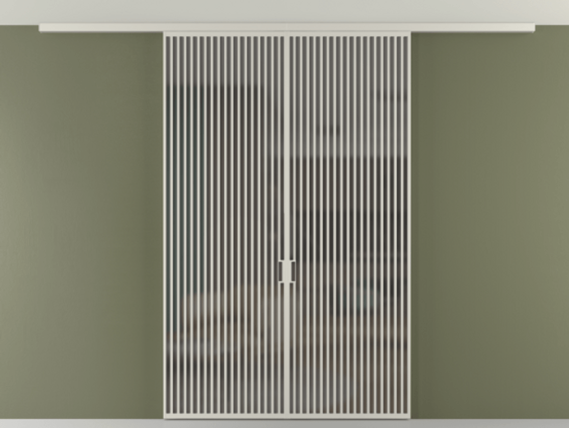 Перегородка Формато вдоль стены на потолок 2 створки АЛПР 040.06 Алюминий тёплый серый Сатинированное серое стекло, триплекс Цена 2777211 ₸ | Volhovec