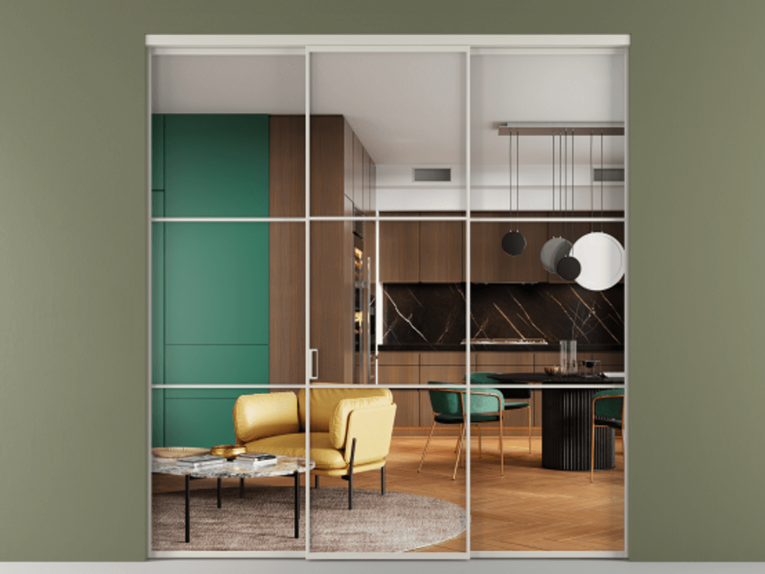 Перегородка Formato внутри проёма 3 створки АЛПР 040.03 Алюминий тёплый серый Прозрачное стекло "Crystal Vision", калёное Цена 1981820 ₸ | Volhovec