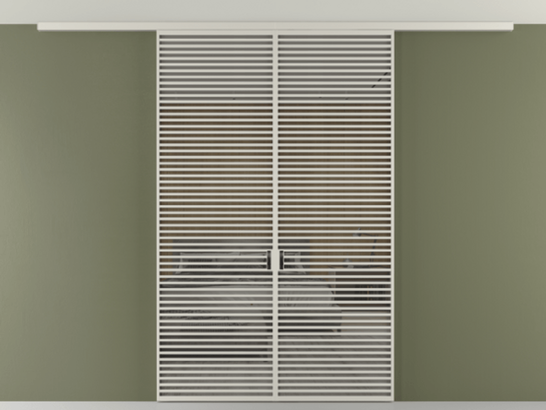 Перегородка Формато вдоль стены на потолок 2 створки АЛПР 040.07 Алюминий тёплый серый Рефлективное серое стекло "Стопсол", калёное Цена 3473971 ₸ | Volhovec