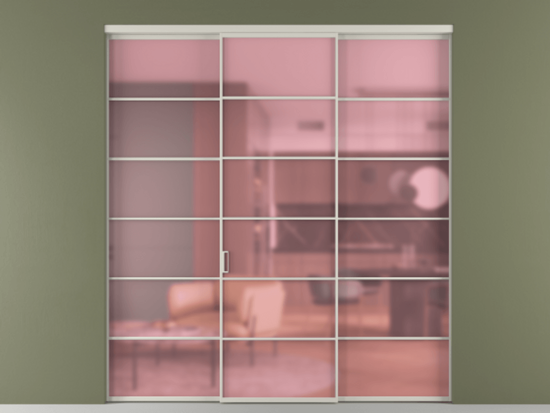 Перегородка Формато внутри проёма 3 створки АЛПР 040.04 Алюминий тёплый серый Сатинированное розовое стекло, триплекс Цена 2020486 ₸ | Volhovec