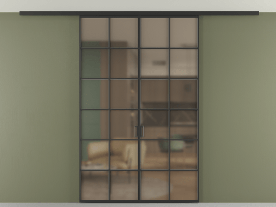 Перегородка Формато вдоль стены на потолок 2 створки АЛПР 040.05 Алюминий Черный Сатинированное бронзовое стекло, триплекс Цена 1777961 ₸ | Volhovec