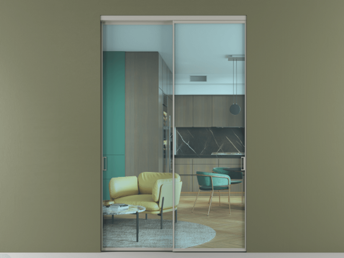 Перегородка Formato внутри проёма 2 створки АЛПР 040.01 Алюминий нейтральный серый Прозрачное голубое стекло, триплекс Цена 2643400 ₸  | Volhovec