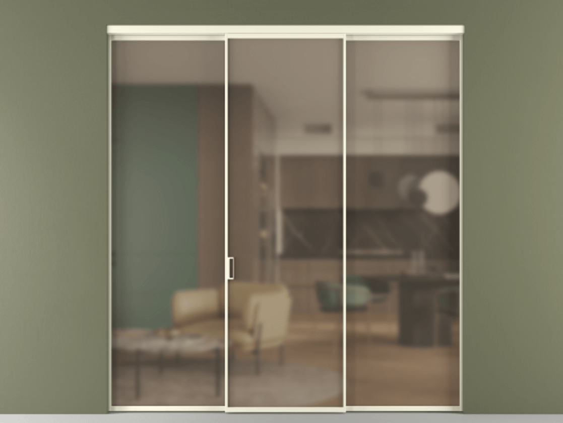 Перегородка Formato внутри проёма 3 створки АЛПР 040.01 Алюминий молочно-белый Сатинированное бронзовое стекло, триплекс Цена 1470020 ₸ | Volhovec