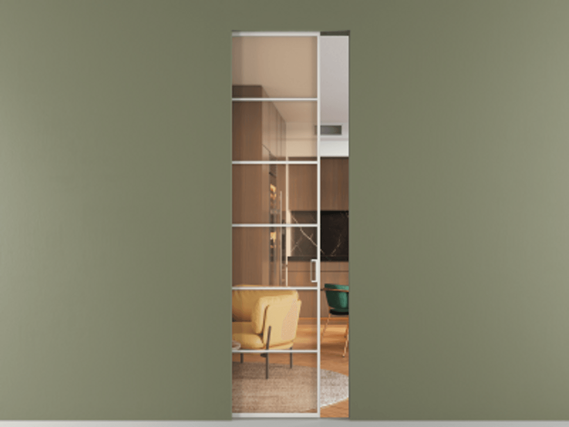 Перегородка Formato скрытый пенал 1 створка АЛПР 040.04 Алюминий Белый Прозрачное оранжевое стекло, триплекс Цена 1087000 ₸ | Volhovec