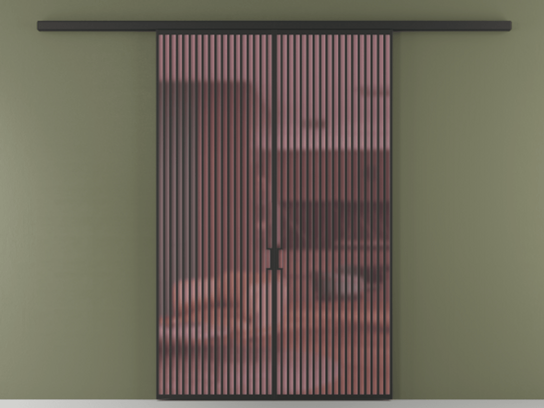 Перегородка Formato вдоль стены 2 створки АЛПР 040.06 Алюминий Черный Сатинированное розовое стекло, триплекс Цена 2148900 ₸ | Volhovec