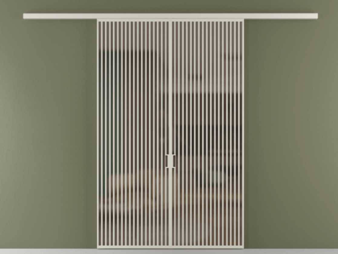 Перегородка Формато вдоль стены 2 створки АЛПР 040.06 Алюминий тёплый серый Сатинированное бронзовое стекло, триплекс Цена 2746246 ₸ | Volhovec