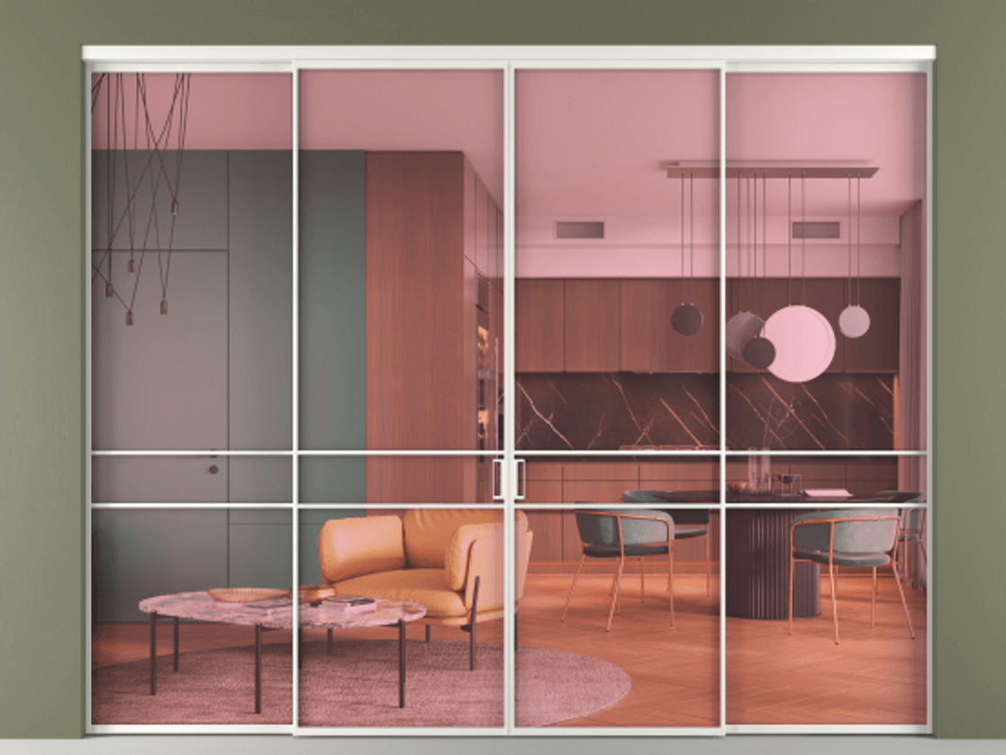 Перегородка Formato внутри проёма 4 створки АЛПР 040.02 Алюминий светло-серый Прозрачное розовое стекло, триплекс. Цена 2103600 ₸ 1. Полотно 4 шт. (800/2100 мм)
2. Комплект установки раздвижной системы
3. Базовый комплект фурнитуры
4.Ручка RONDO. Фабрика дверей Волховец 8 (800) 551 43 19 Перегородка Formato внутри проёма 4 створки АЛПР 040.02 Алюминий светло-серый Прозрачное розовое стекло, триплекс Цена 2103600 ₸ | Volhovec