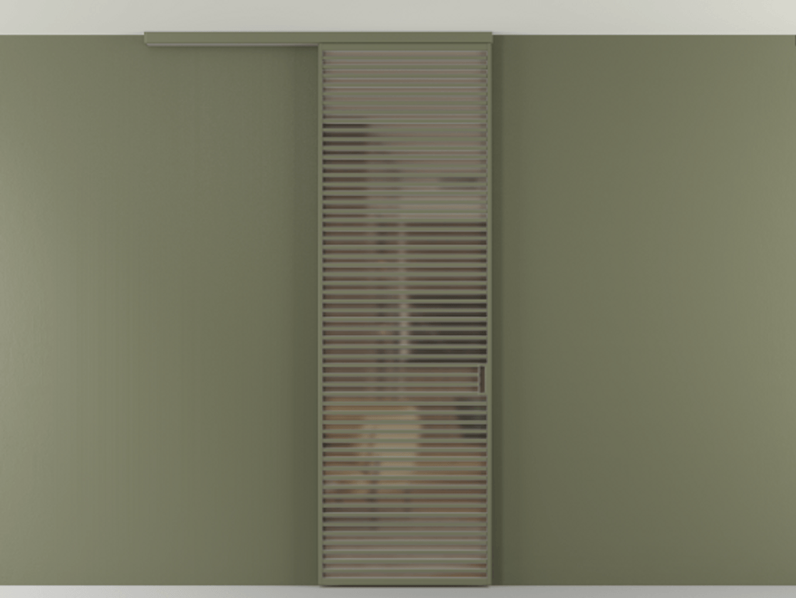 Перегородка Формато вдоль стены на потолок 1 створка АЛПР 040.07 Алюминий оливковый тёмный Сатинированное бронзовое стекло, триплекс Цена 1415444 ₸ | Volhovec