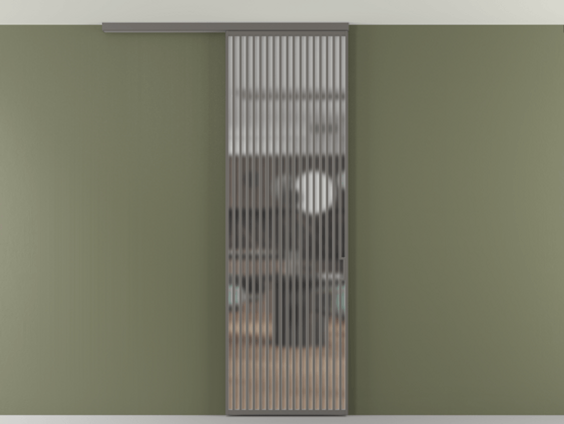 Перегородка Формато вдоль стены на потолок 1 створка АЛПР 040.06 Алюминий классический серый Сатинированное стекло "Мателюкс Кристал Вижн", калёное, матовое, каленое 6 мм Цена 1763824 ₸ | Volhovec