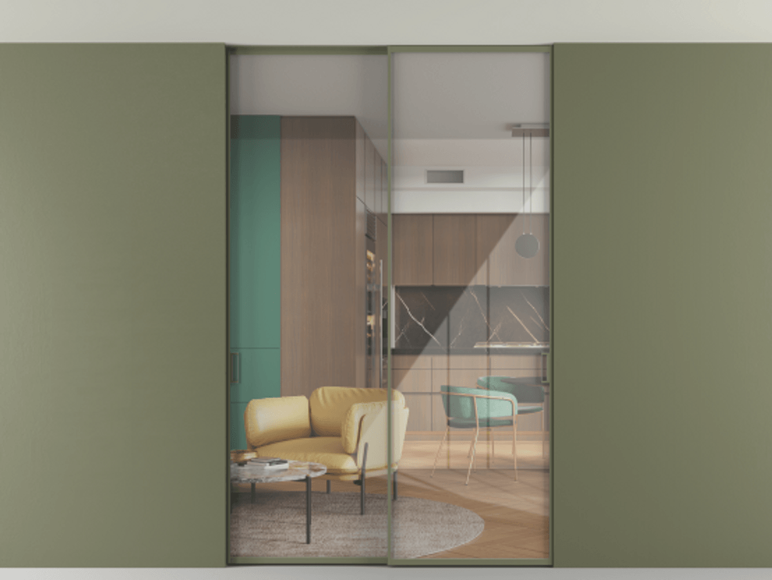 Перегородка Formato внутри проёма скрытое крепление в потолок 2 створки АЛПР 040.01 Алюминий оливковый тёмный Рефлективное прозрачное стекло "Stopsol", калёное. Цена 2219918 ₸ 1. Полотно 2 шт. (800/2100 мм)
2. Комплект установки раздвижной системы
3. Базовый комплект фурнитуры
4. Ручка RONDO. Фабрика дверей Волховец 8 (800) 551 43 19 Перегородка Formato внутри проёма скрытое крепление в потолок 2 створки АЛПР 040.01 Алюминий оливковый тёмный Рефлективное прозрачное стекло "Stopsol", калёное Цена 2219918 ₸ | Volhovec