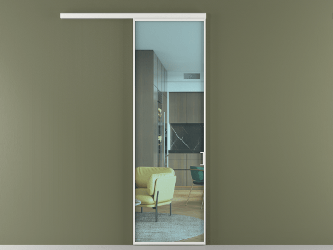 Перегородка Formato вдоль стены 1 створка АЛПР 040.01 Алюминий белоснежный Прозрачное голубое стекло, триплекс Цена 635000 ₸  | Volhovec