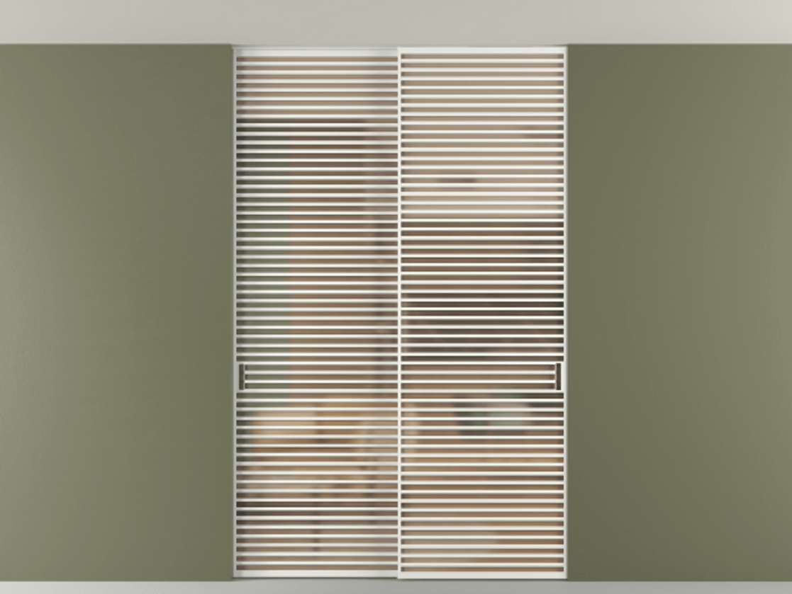 Перегородка Формато внутри проёма скрытое крепление в потолок 2 створки АЛПР 040.07 Алюминий светло-серый Сатинированное оранжевое стекло, триплекс Цена 3098957 ₸ | Volhovec