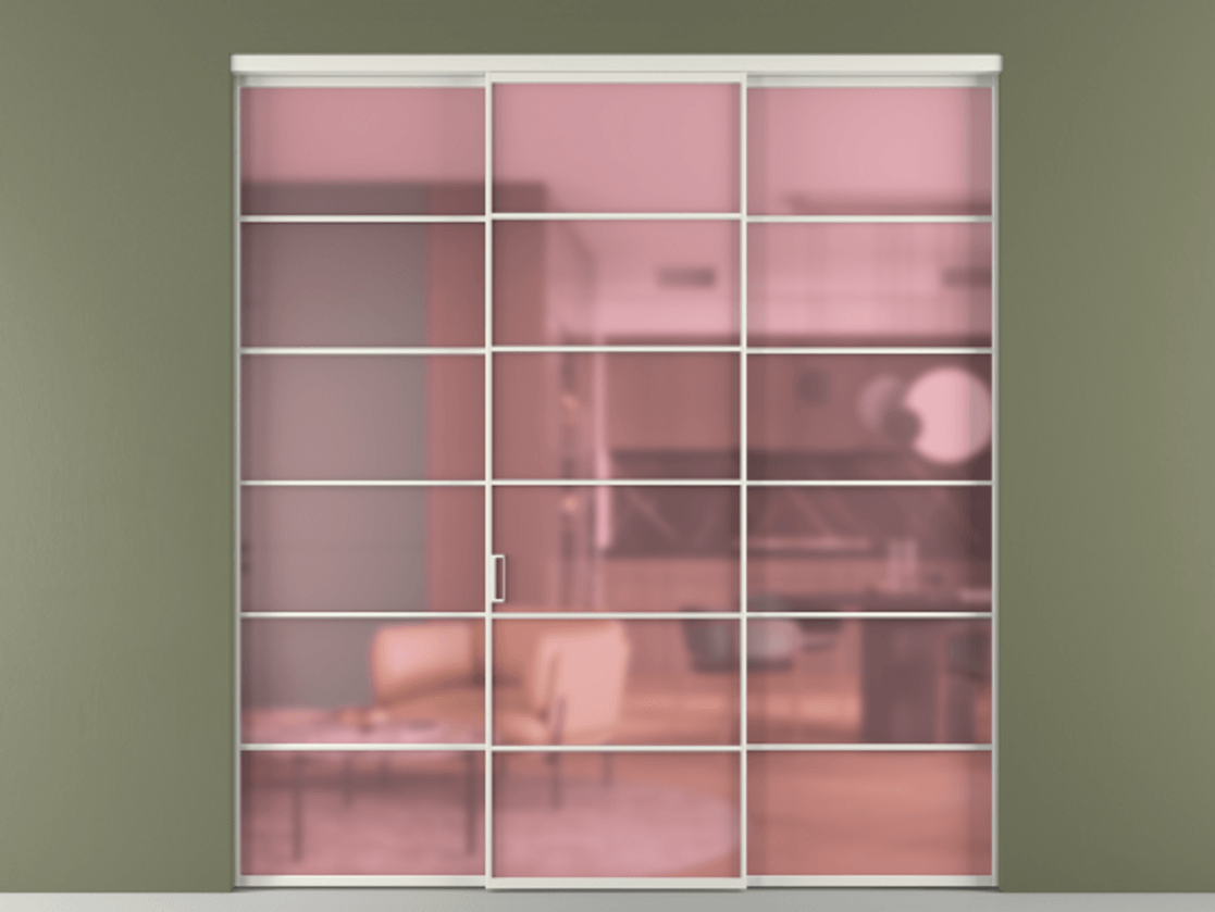 Перегородка Formato внутри проёма 3 створки АЛПР 040.04 Алюминий серый Сатинированное розовое стекло, триплекс Цена 1667700 ₸ | Volhovec