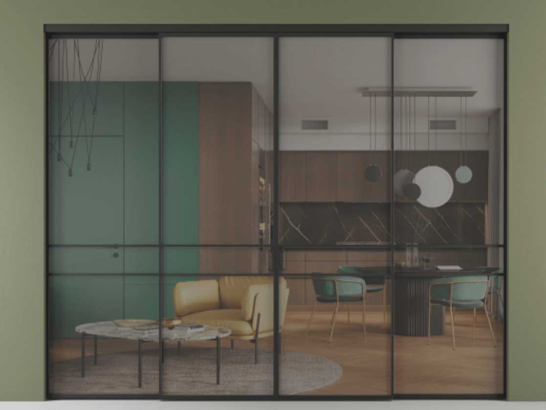 Перегородка Формато внутри проёма 4 створки АЛПР 040.02 Алюминий Черный Прозрачное серое стекло, триплекс. Скрытый короб ЧЕР Цена 2881872 ₸ 1. Полотно 4 шт. (800/2100 мм)
2. Комплект установки раздвижной системы
3. Базовый комплект фурнитуры
4.Ручка Рондо. Фабрика дверей Волховец 8 (800) 551 43 19 Перегородка Формато внутри проёма 4 створки АЛПР 040.02 Алюминий Черный Прозрачное серое стекло, триплекс Цена 2881872 ₸ | Volhovec