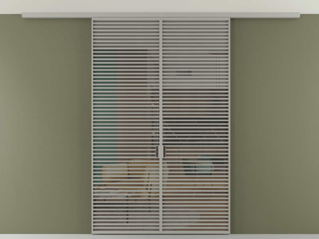 Перегородка Формато вдоль стены на потолок 2 створки АЛПР 040.07 Алюминий нейтральный серый Прозрачное серое стекло, триплекс Цена 2777211 ₸ | Volhovec