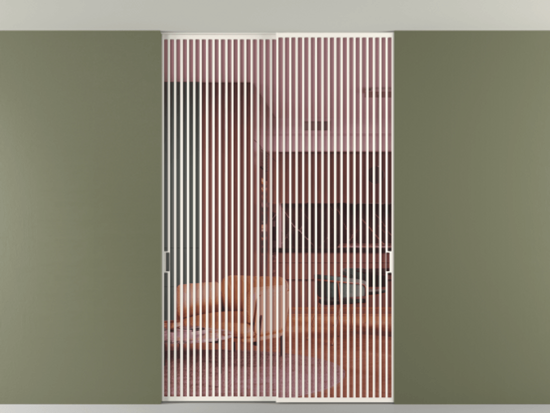 Перегородка Формато внутри проёма скрытое крепление в потолок 2 створки АЛПР 040.06 Алюминий пудровый белый Прозрачное розовое стекло, триплекс Цена 3098957 ₸ | Volhovec