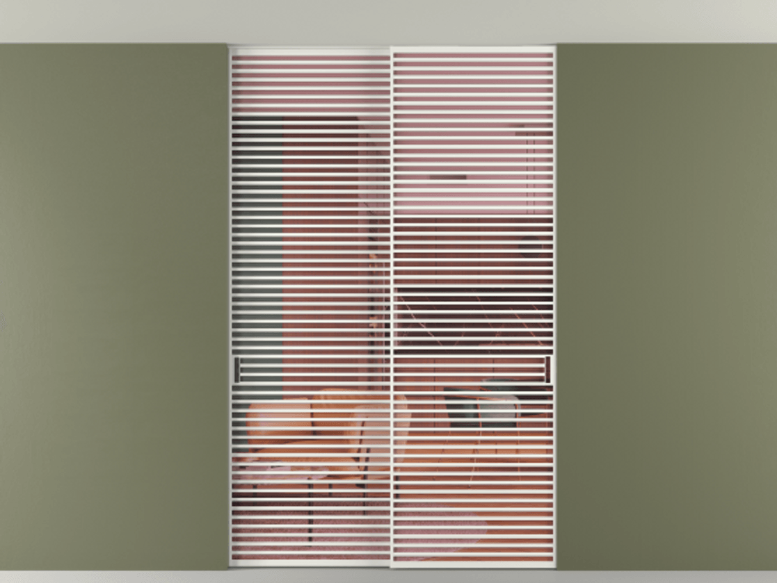 Перегородка Формато внутри проёма скрытое крепление в потолок 2 створки АЛПР 040.07 Алюминий светло-серый Прозрачное розовое стекло, триплекс Цена 3098957 ₸ | Volhovec