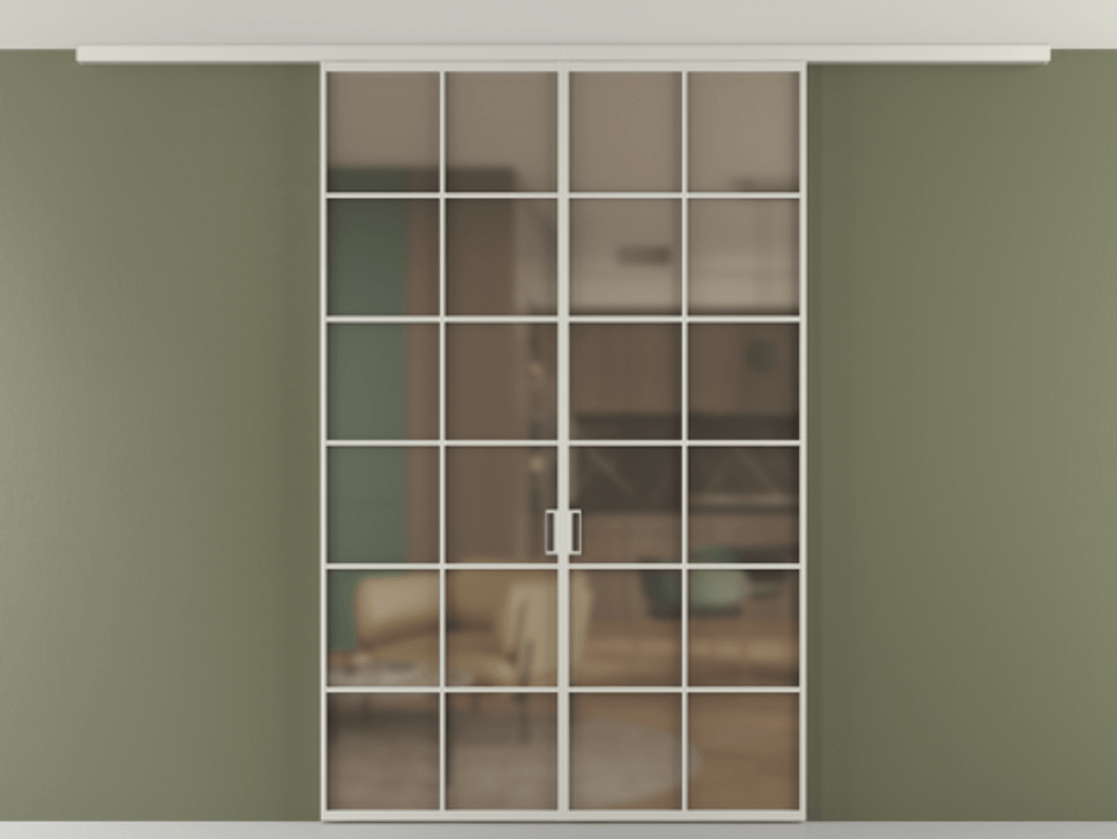 Перегородка Формато вдоль стены на потолок 2 створки АЛПР 040.05 Алюминий тёплый серый Сатинированное бронзовое стекло, триплекс Цена 1852805 ₸ | Volhovec