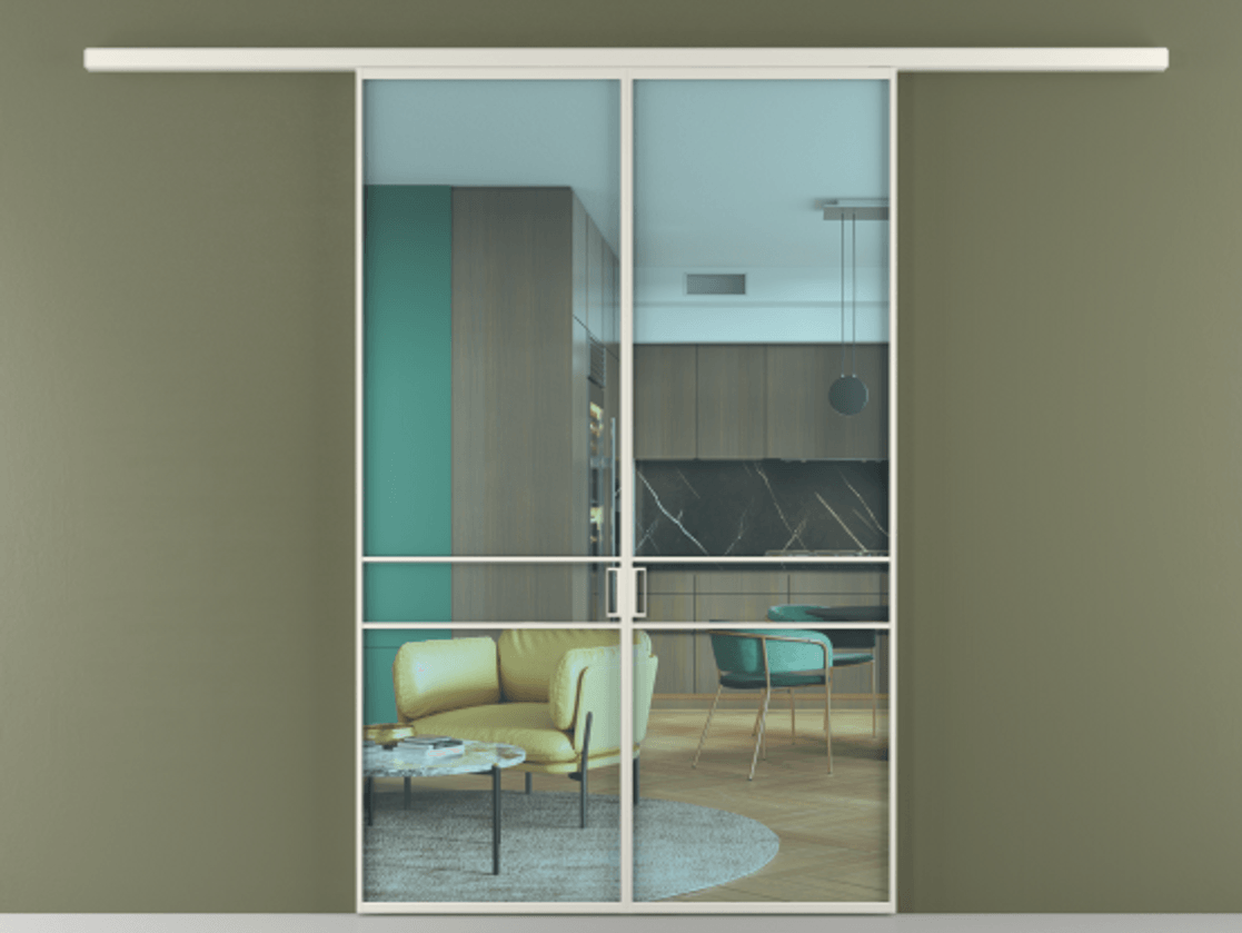 Перегородка Formato вдоль стены 2 створки АЛПР 040.02 Алюминий Белый Прозрачное голубое стекло, триплекс Цена 1217400 ₸ | Volhovec