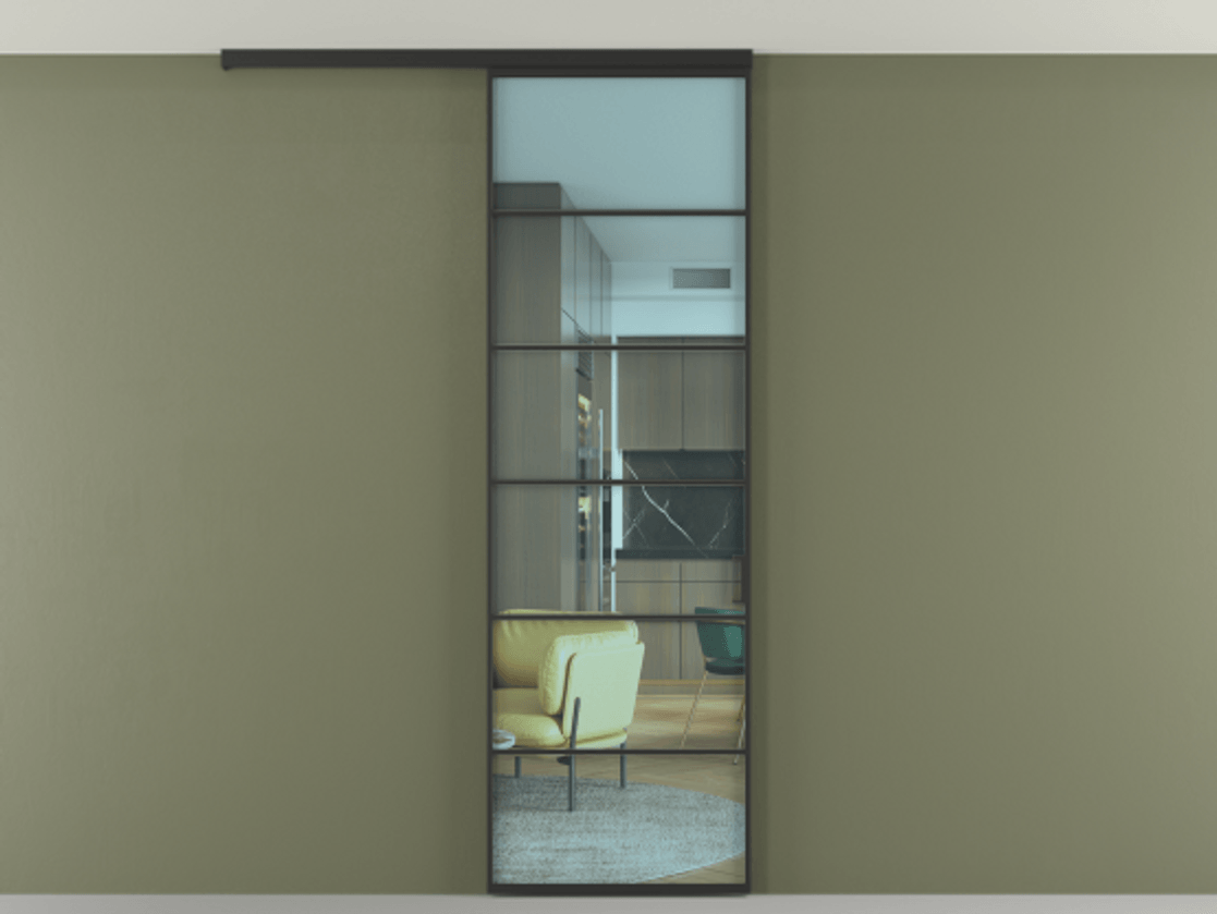 Перегородка Formato вдоль стены на потолок одностворчатая #VENDORCODE# #FURNISH# #GLASS# Цена #PRICE# #CURRENCY# | Volhovec
