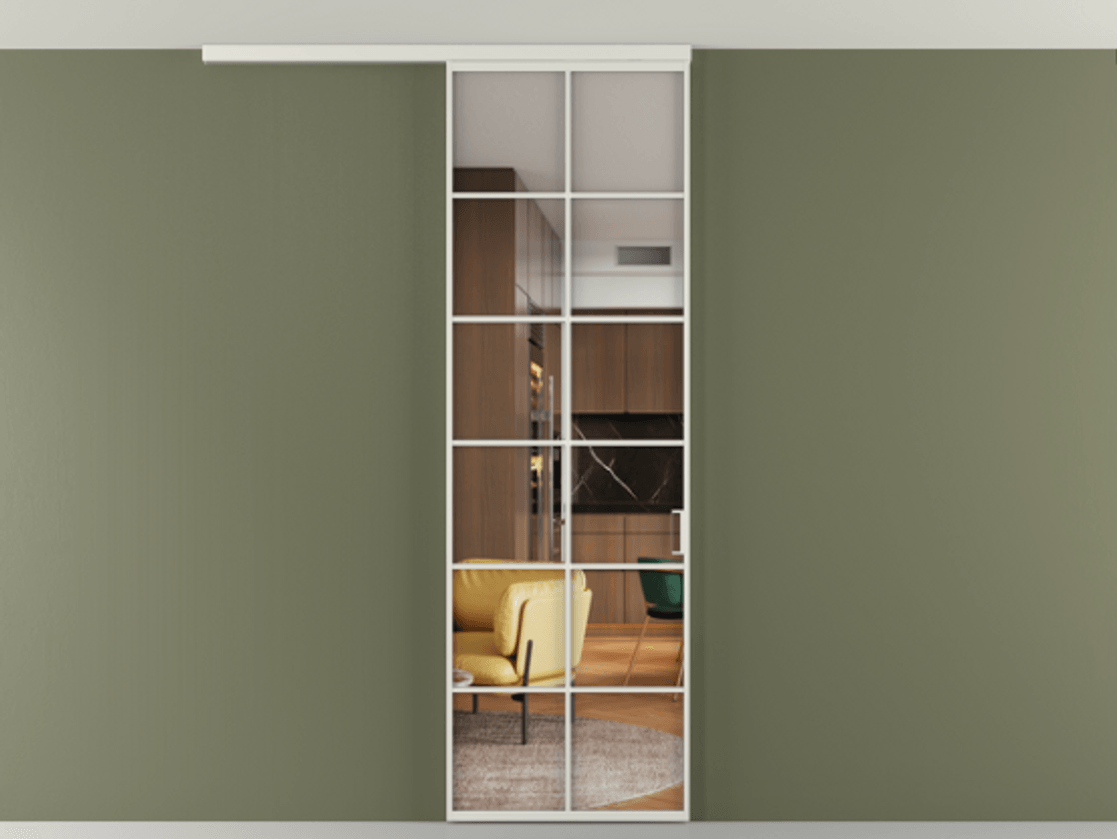 Перегородка Formato вдоль стены на потолок 1 створка АЛПР 040.05 Алюминий серый Прозрачное стекло "Crystal Vision", калёное Цена 836720 ₸ | Volhovec