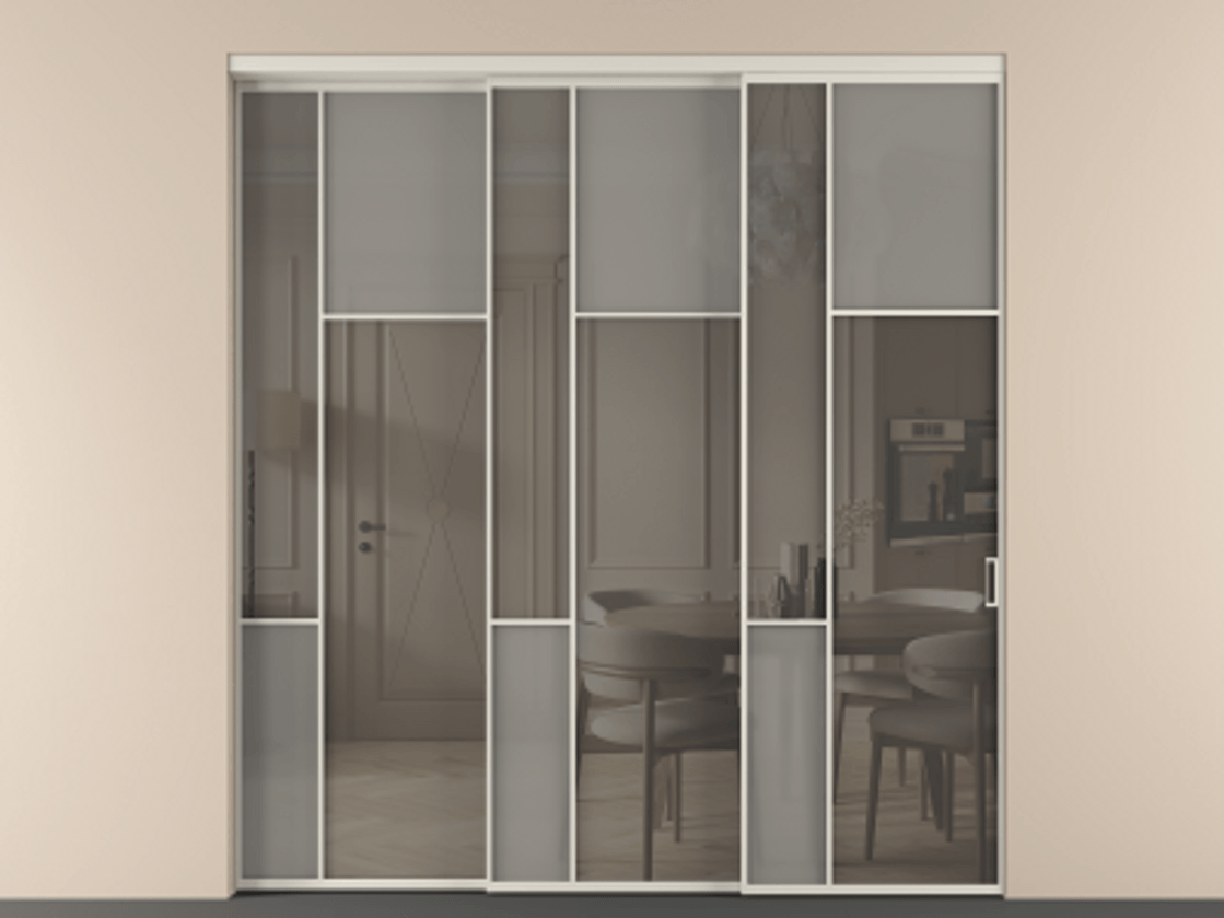 Перегородка Мозаик внутри проёма 3 створки с синхронным механизмом АЛПР 041.11 Алюминий облачно-серый Сатинированное серое стекло, триплекс, 6 мм + Прозрачное серое стекло, триплекс. Цена 3306668 ₸ . Фабрика дверей Волховец 8 (800) 551 43 19 Перегородка Мозаик внутри проёма 3 створки с синхронным механизмом АЛПР 041.11 Алюминий облачно-серый Сатинированное серое стекло, триплекс, 6 мм + Прозрачное серое стекло, триплекс Цена 3306668 ₸ | Volhovec