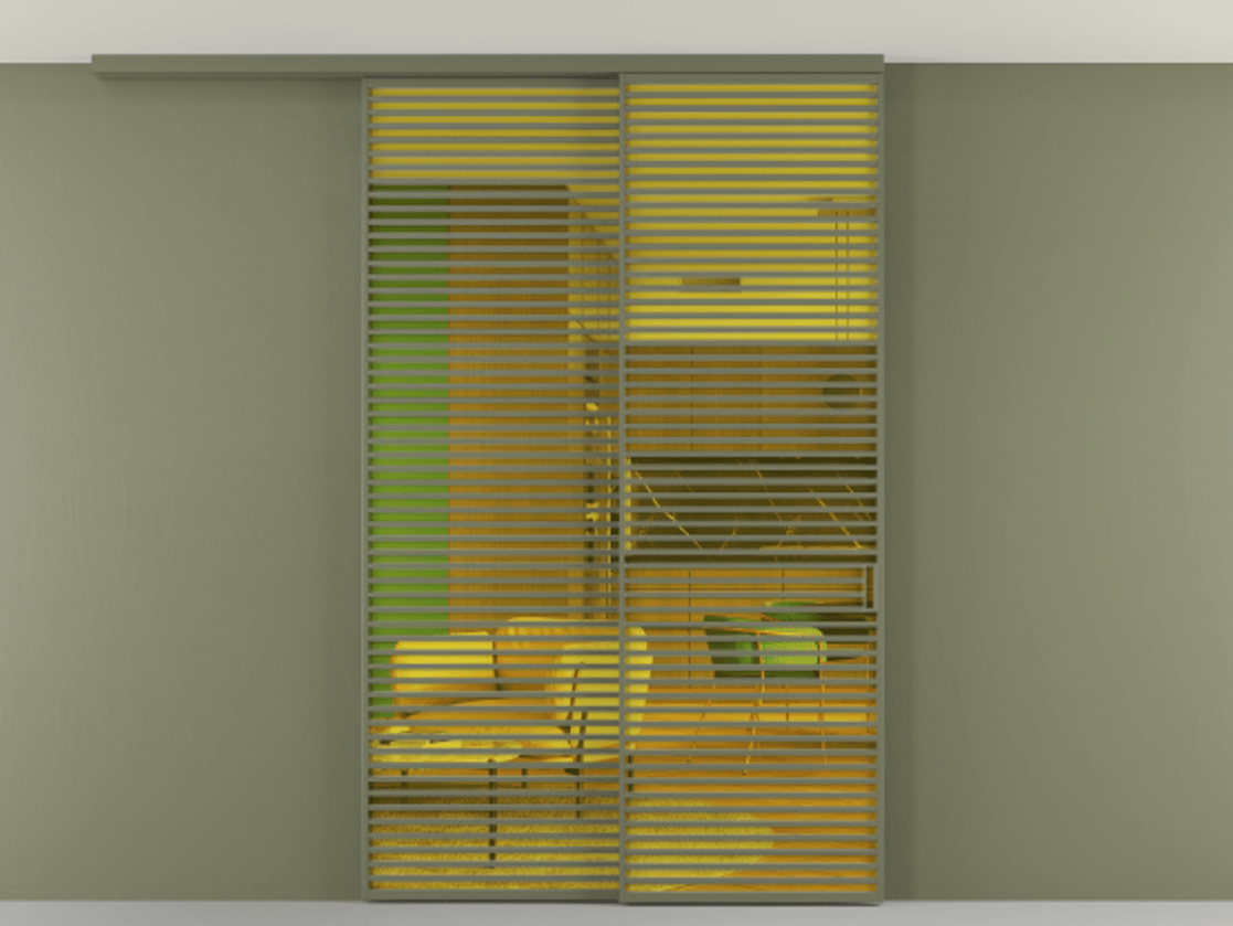 Перегородка Formato вдоль стены на потолок 2 створки с синхронным механизмом АЛПР 040.07 Алюминий оливковый тёмный Прозрачное жёлтое стекло, триплекс Цена 2810800 ₸ | Volhovec