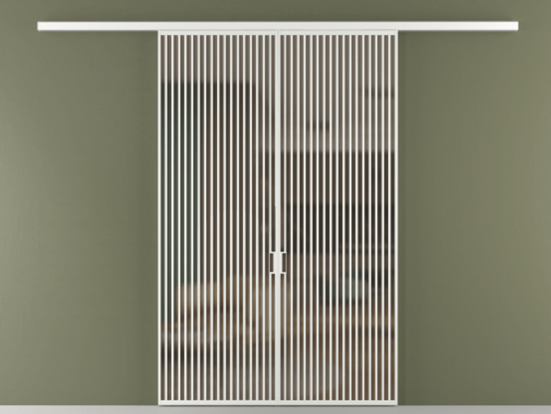 Перегородка Formato вдоль стены 2 створки АЛПР 040.06 Алюминий белоснежный Сатинированное бронзовое стекло, триплекс Цена 3243240 ₸ | Volhovec