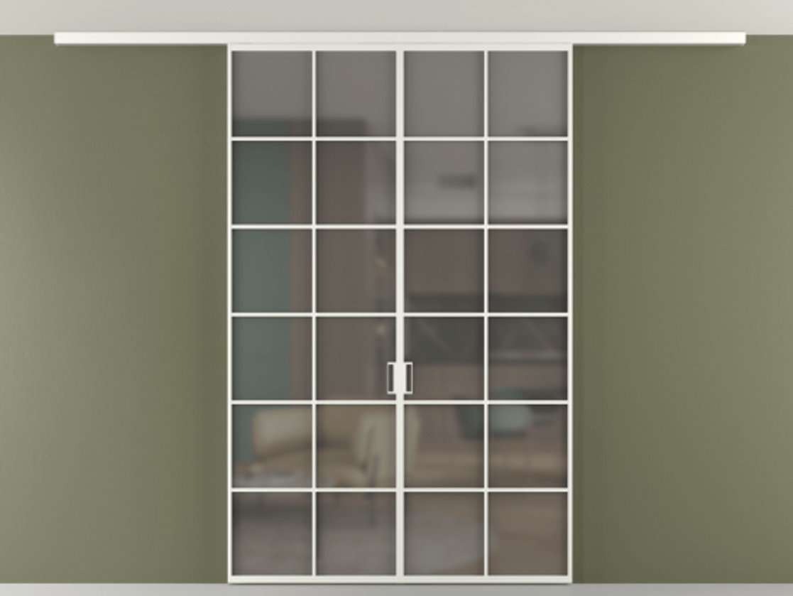 Перегородка Формато вдоль стены на потолок 2 створки АЛПР 040.05 Алюминий светло-серый Сатинированное серое стекло, триплекс Цена 1852805 ₸ | Volhovec