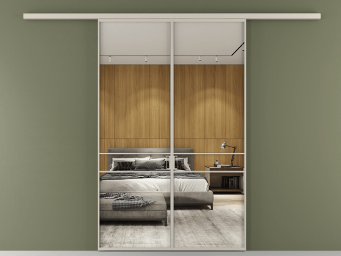 Перегородка Formato вдоль стены 2 створки АЛПР 040.02 Алюминий светло-бежевый Двустороннее зеркало, триплекс , триплекс 6 мм Цена 1266470 ₸ | Volhovec