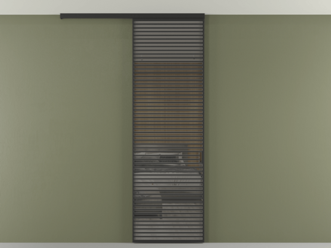 Перегородка Формато вдоль стены на потолок 1 створка АЛПР 040.07 Алюминий Черный Рефлективное серое стекло "Стопсол", калёное Цена 1403317 ₸ | Volhovec