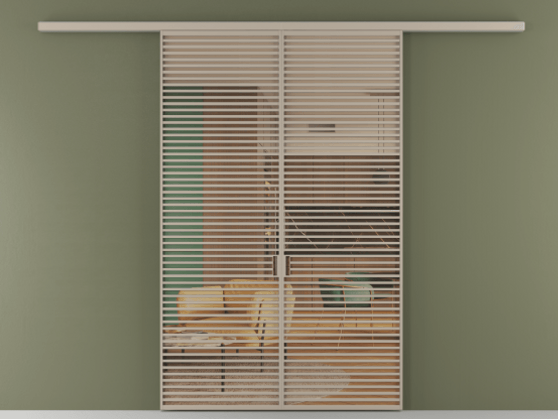 Перегородка Формато вдоль стены 2 створки АЛПР 040.07 Алюминий бисквитный Прозрачное оранжевое стекло, триплекс Цена 2588922 ₸ | Volhovec