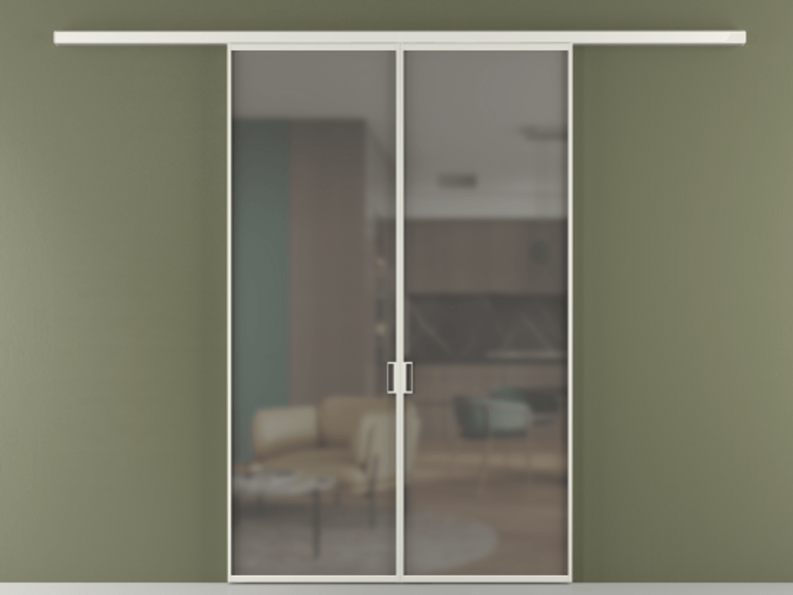 Перегородка Formato вдоль стены 2 створки АЛПР 040.01 Алюминий серый Сатинированное серое стекло, триплекс Цена 1679832 ₸ | Volhovec