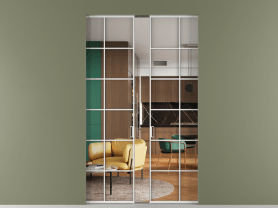 Алюминевая перегородка АЛПР 040.05 МБЛ Crystalvision. Цвет Алюминий белоснежный. Материал Алюминий в эмали. Коллекция Перегородка Formato скрытый пенал двустворчатая. Картинка.