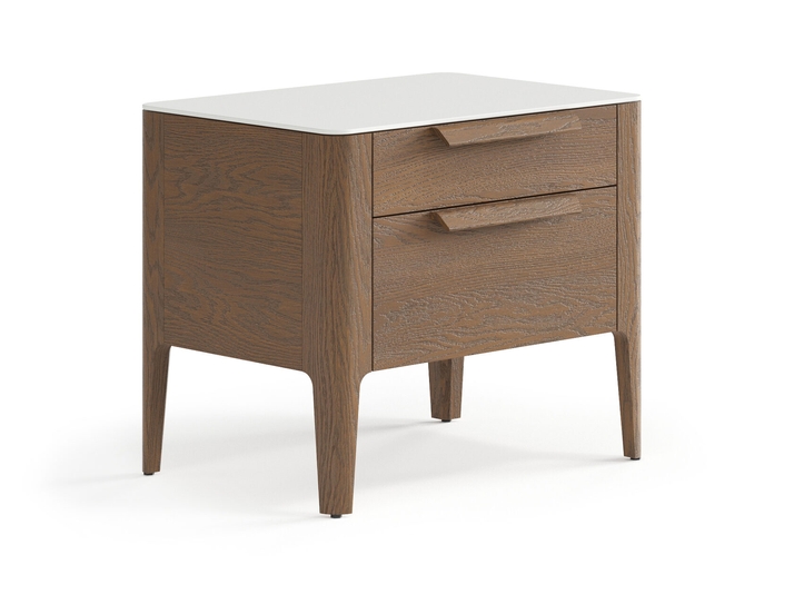 Мебель Тумба прикроватная Piega 2 ящика. Цвет Дуб туманный матовый. Материал Массив дуба матовый. Коллекция Тумба прикроватная Piega 2 ящика. Картинка.