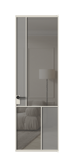 Дверь межкомнатная АЛПЛ041.20 АОС Серый сатин матовое + Серый прозрачное. Цвет Алюминий облачно-серый. Материал Алюминий в эмали. Коллекция Mosaic. Картинка.