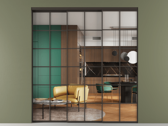 Алюминевая перегородка АЛПР 040.05_ААН_Crystalvision_new. Цвет Алюминий антрацит. Материал Алюминий в эмали. Коллекция Перегородка Formato внутри проёма 3 створки с синхронным механизмом. Фото. Алюминевая перегородка АЛПР 040.05_ААН_Crystalvision_new. Цвет Алюминий антрацит. Материал Алюминий в эмали. Коллекция Перегородка Formato внутри проёма 3 створки с синхронным механизмом. Картинка.