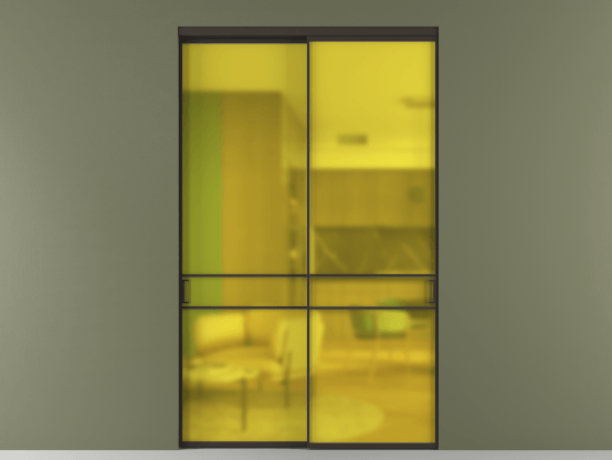 Алюминевая перегородка АЛПР 040.02_ААН_САТ ЖЕЛ_new. Цвет Алюминий антрацит. Материал Алюминий в эмали. Коллекция Перегородка Formato внутри проёма 2 створки. Картинка.