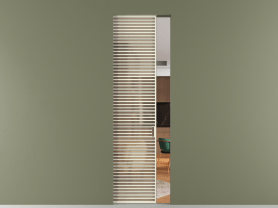 Алюминевая перегородка АЛПР 040.077 ММБ САТ ОРАНЖ. Цвет Алюминий молочно-белый. Материал Алюминий в эмали. Коллекция Перегородка Formato скрытый пенал 1 створка. Картинка.