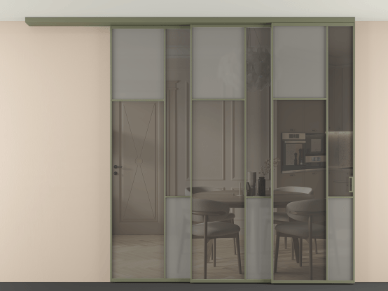 Алюминевая перегородка vdt3_7_АОТ_Серый сатин триплекс+Серый триплекс_new. Цвет Алюминий оливковый тёмный. Материал Алюминий в эмали. Коллекция Перегородка Mosaic вдоль стены на потолок 3 створки с синхронным механизмом. Фото. Алюминевая перегородка vdt3_7_АОТ_Серый сатин триплекс+Серый триплекс_new. Цвет Алюминий оливковый тёмный. Материал Алюминий в эмали. Коллекция Перегородка Mosaic вдоль стены на потолок 3 створки с синхронным механизмом. Картинка.