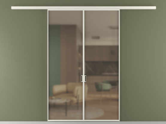 Алюминевая перегородка vd2_01 Бронза сатин триплекс БЕЛ. Цвет Алюминий Белый. Материал Алюминий. Коллекция Перегородка Formato вдоль стены 2 створки. Картинка.