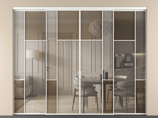 Алюминевая перегородка vnt4_5_АБЛ_MS+Бронза триплекс_new. Цвет Алюминий белоснежный. Материал Алюминий в эмали. Коллекция Перегородка Mosaic внутри проёма четырёхстворчатая. Фото. Алюминевая перегородка vnt4_5_АБЛ_MS+Бронза триплекс_new. Цвет Алюминий белоснежный. Материал Алюминий в эмали. Коллекция Перегородка Mosaic внутри проёма четырёхстворчатая. Картинка.