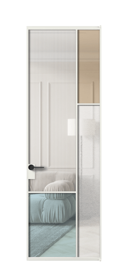 Дверь межкомнатная АЛПЛ041.12 АССР 4 стекла. Цвет Алюминий светло-серый. Материал Алюминий в эмали. Коллекция Мозаик. Картинка.