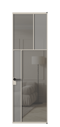 Дверь межкомнатная АЛПЛ041.22 АСБЖ Серый сатин матовое + Серый прозрачное. Цвет Алюминий светло-бежевый. Материал Алюминий в эмали. Коллекция Mosaic. Картинка.