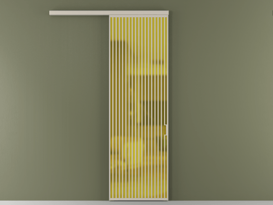 Алюминевая перегородка АЛПР 040.06_АСБЖ_САТ ЖЕЛ_new. Цвет Алюминий светло-бежевый. Материал Алюминий в эмали. Коллекция Перегородка Formato вдоль стены 1 створка. Картинка.